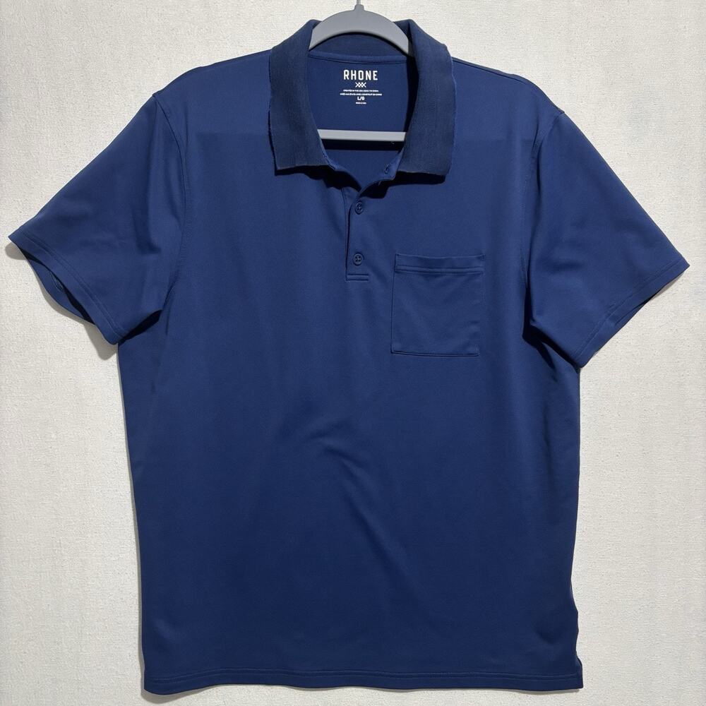 RHONE Polo Shirt Men’s Large Blue Stretch Short Sleeve RN#141364 Preppycore